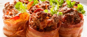 Baconwrapped mini meatloaves
